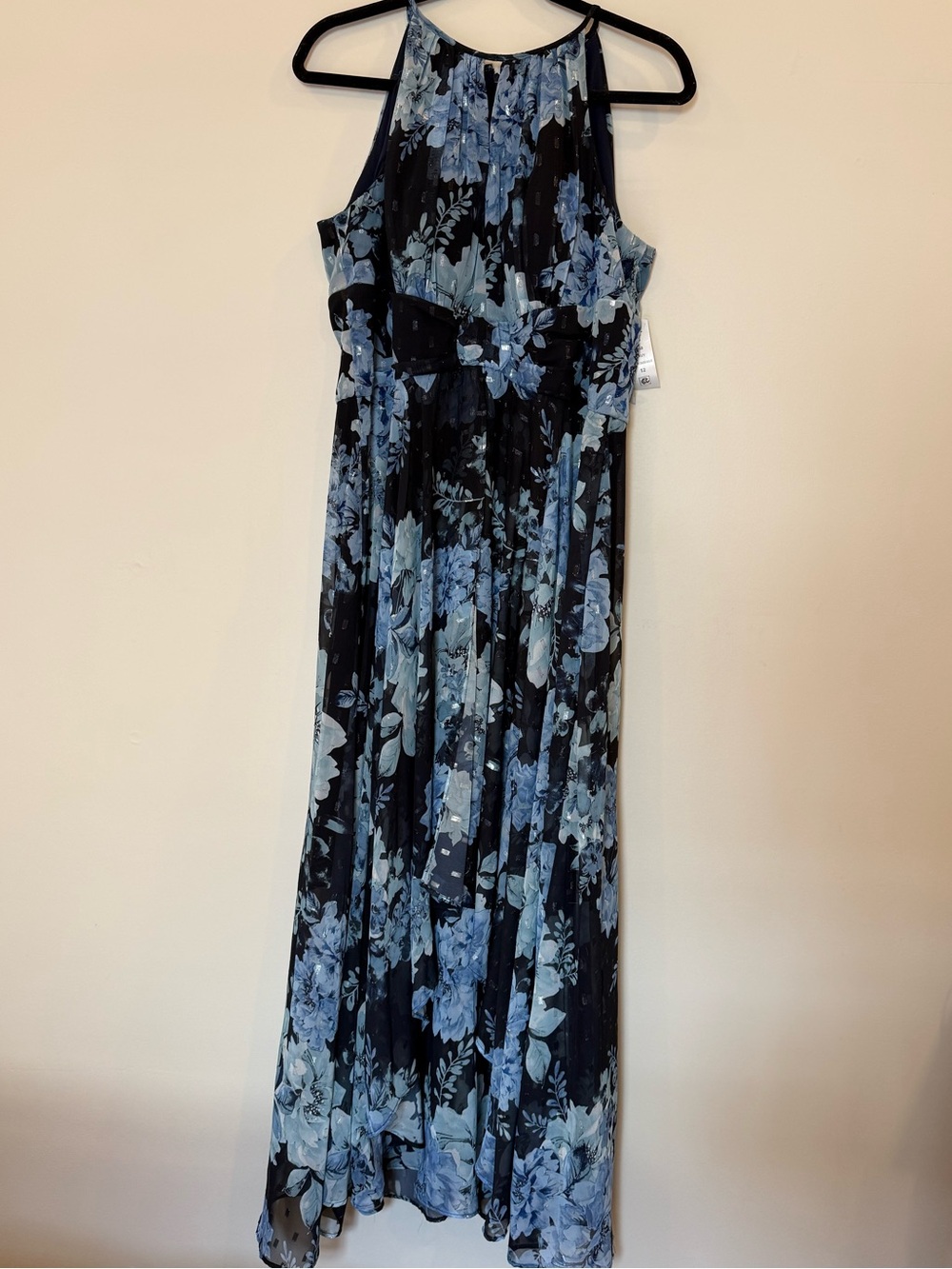 Blue Floral Halter Maxi Dress - Women's